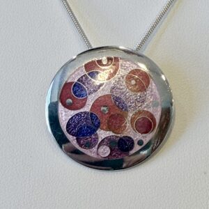 Round cloisonné pendant - purple pink galaxy